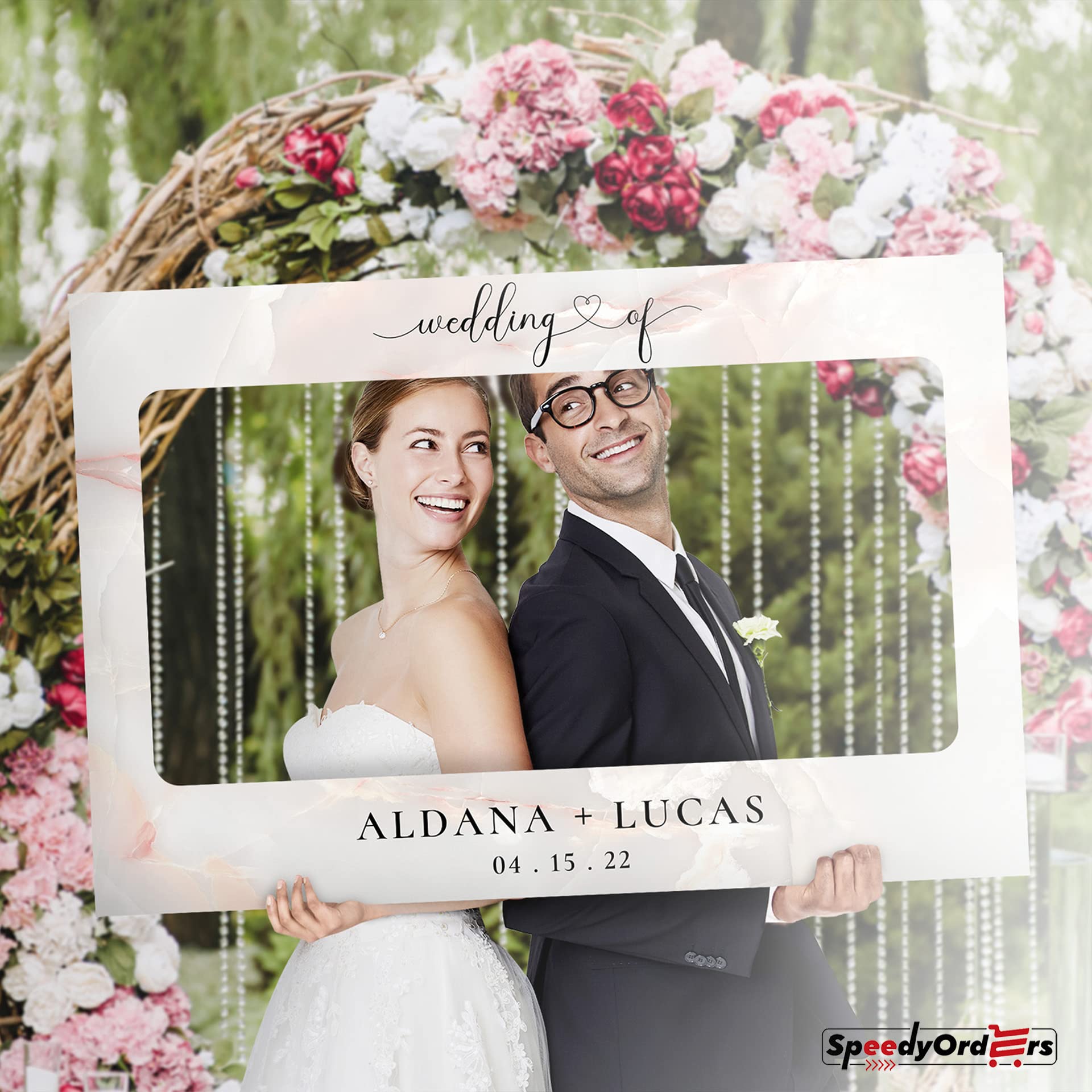 Personalized Wedding Photo Booth Frame - Customized Marble Theme